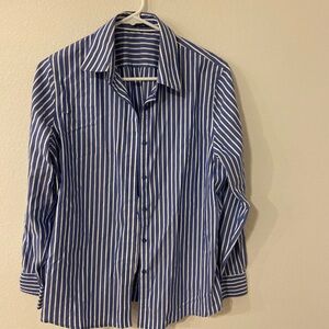 Cotton  Blue Striped Women's Button Down Shirt business casual capsule wardrobe